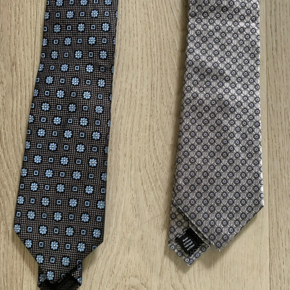 Nordstrom Mens Silk Necktie Lot 4 Blue Silver Grey Geometric Plaid Floral Ties